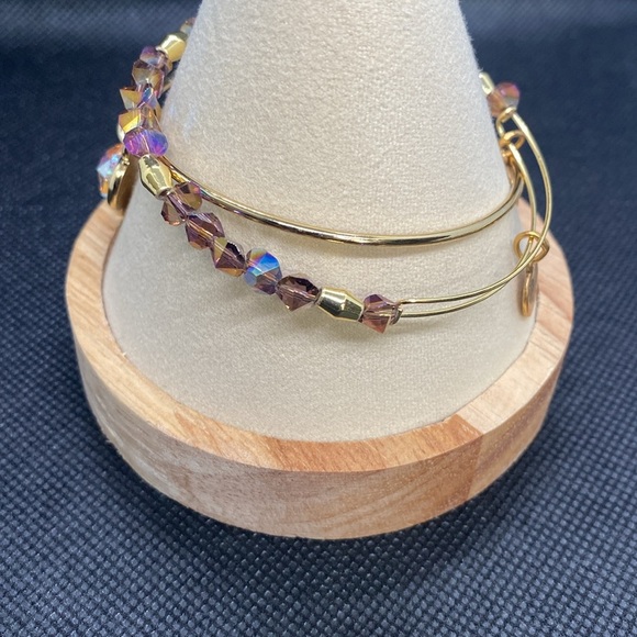 💜🪽ALEX AND ANI💜🪽Crystal Infusion Angel Wing & Beaded Charm Bangle Set of 2/EUC - Picture 4 of 5